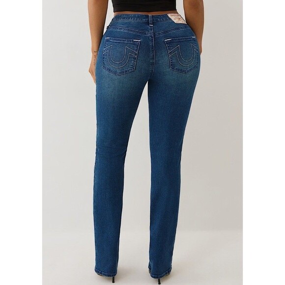 True Religion Billie Mid Rise Straight Jeans Medium Wash Women's Sz 25 Stretch - Picture 2 of 6